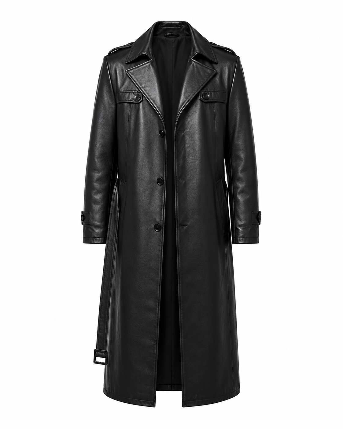 黑色长款皮革风衣 Leather Trench Coat